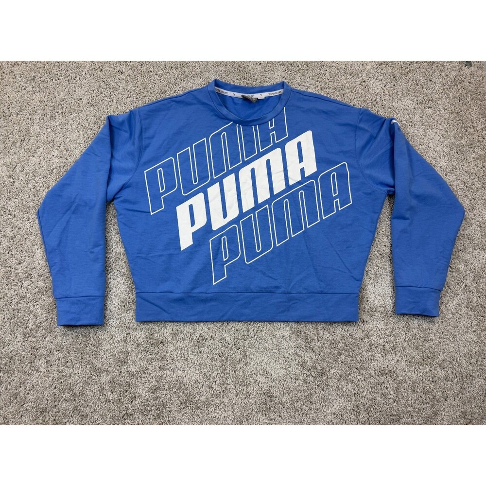 Puma Womens Small Blue Modern Sport Crew Sweatshirt Big Logo DryCELL Pullover S